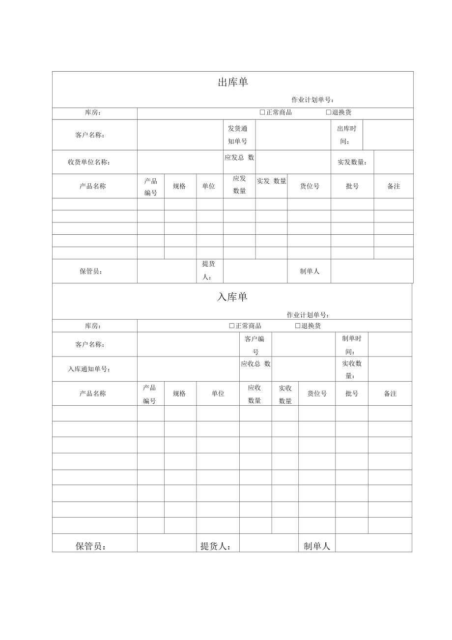 仓库单据模板入库单出库单盘点单移库单.doc