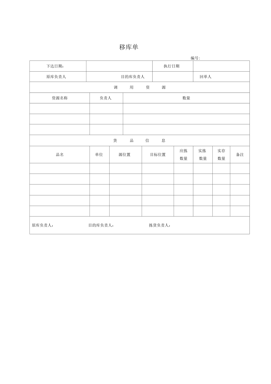 仓库单据模板入库单出库单盘点单移库单.doc