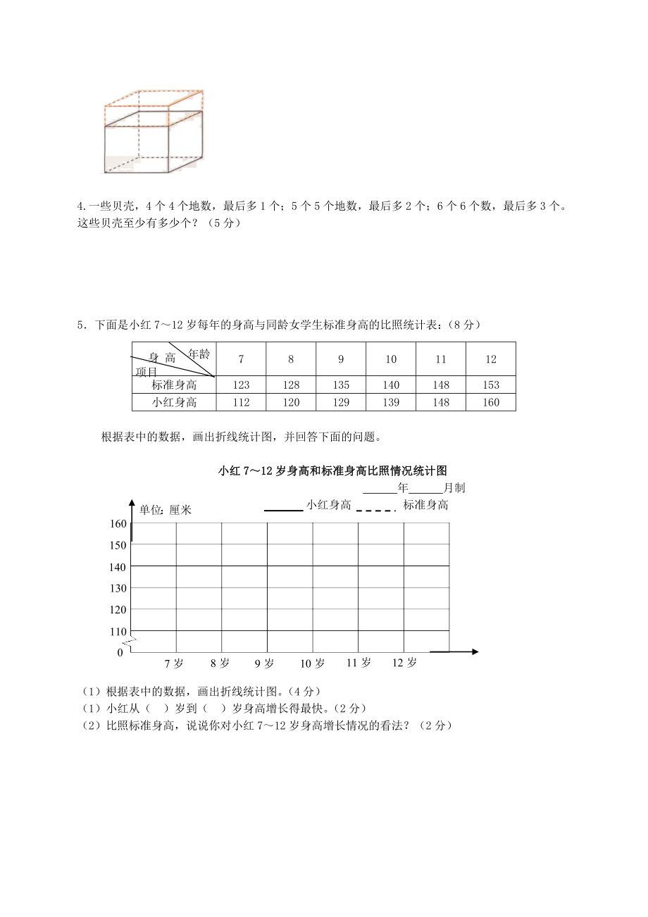 人教版小学五年级下册数学期末试卷和答案.doc