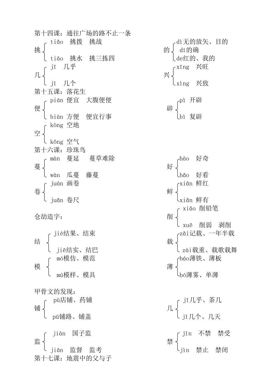 人教版五年级上册各课多音字汇总.doc