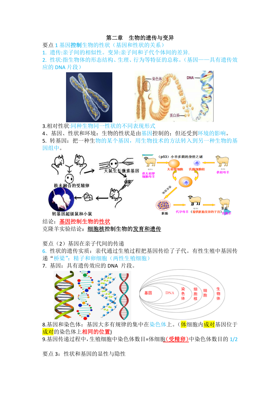 人教版八年级生物下册期末知识点梳理总复习.doc