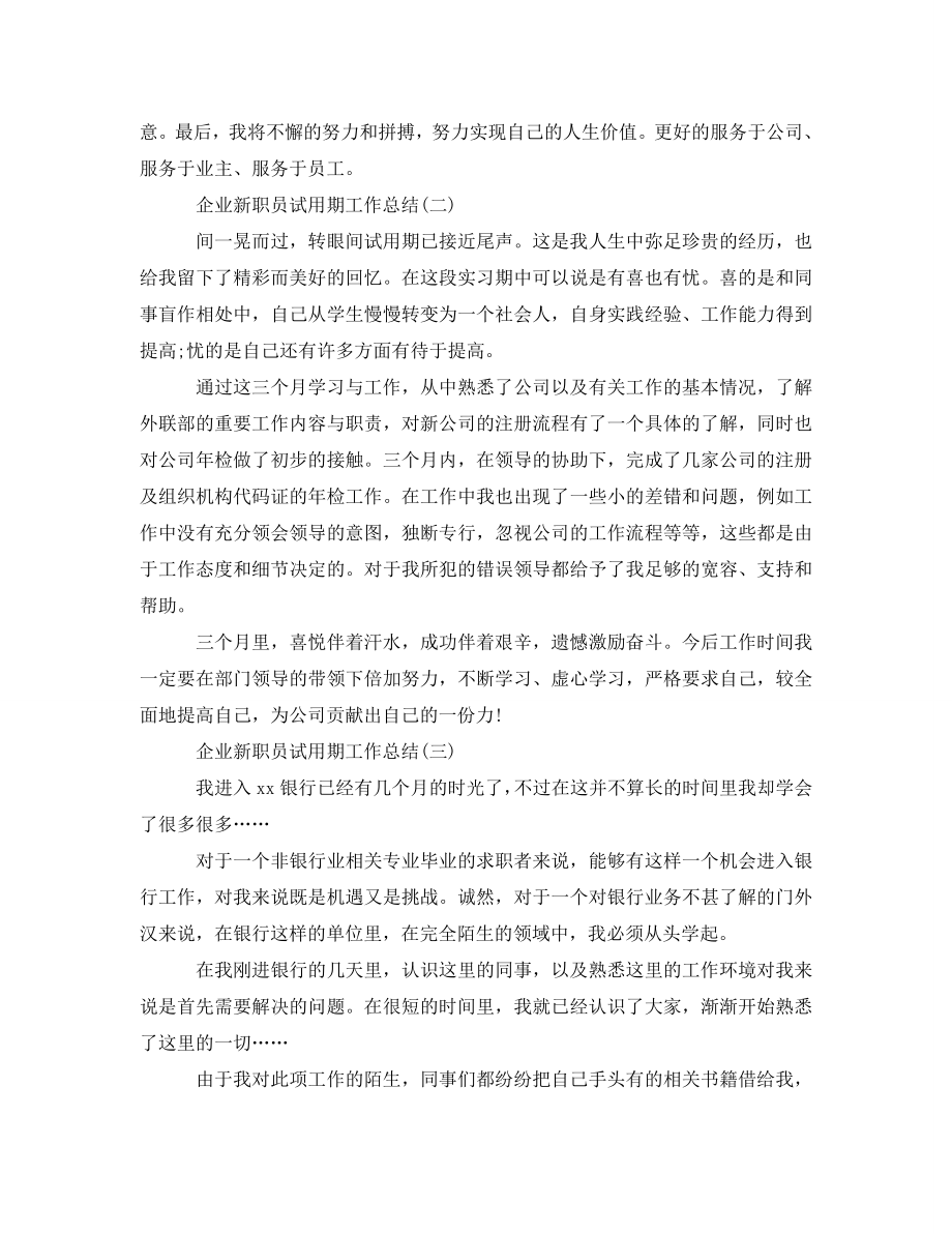 2023年企业新职员试用期工作总结.doc