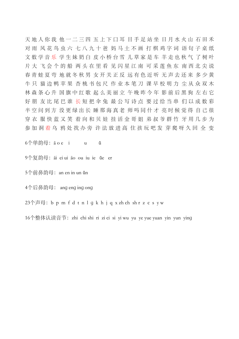 人教版一年级上册生字表.doc