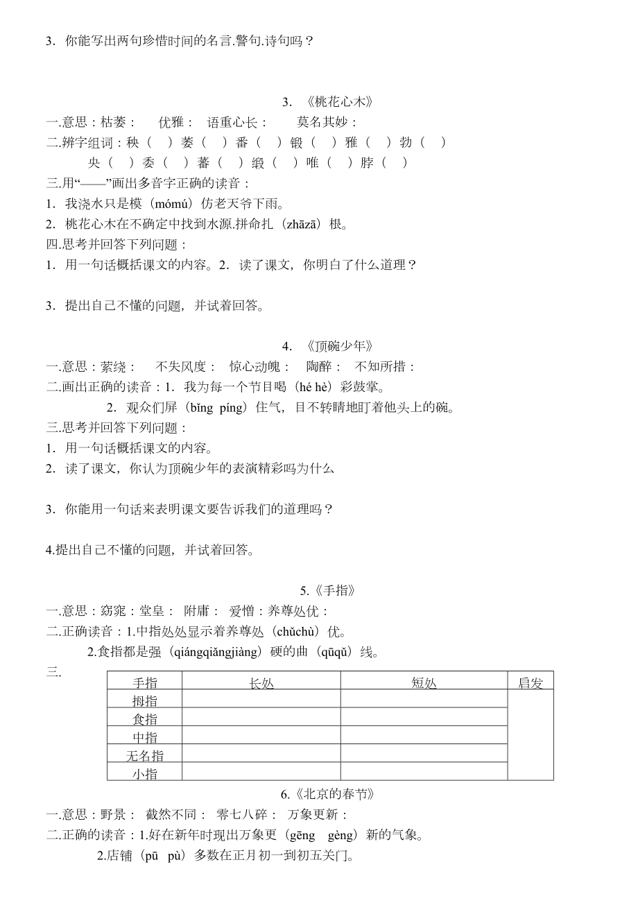 人教版语文六年级下册预习单.doc