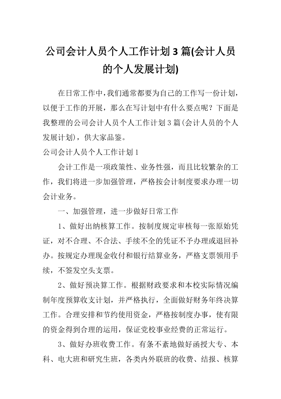 公司会计人员个人工作计划3篇(会计人员的个人发展计划).doc