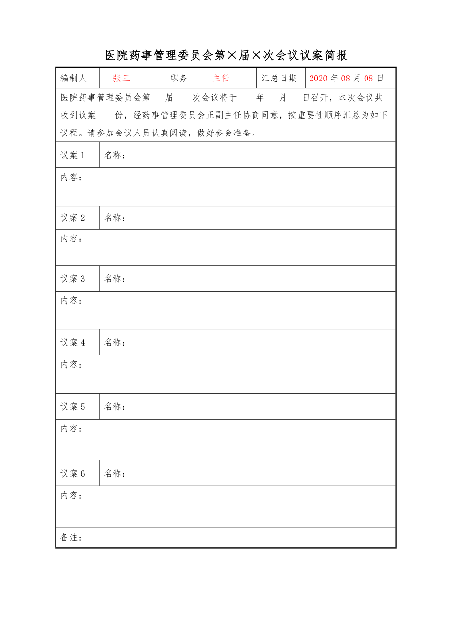 医院药事管理委员会会议议案简报.doc