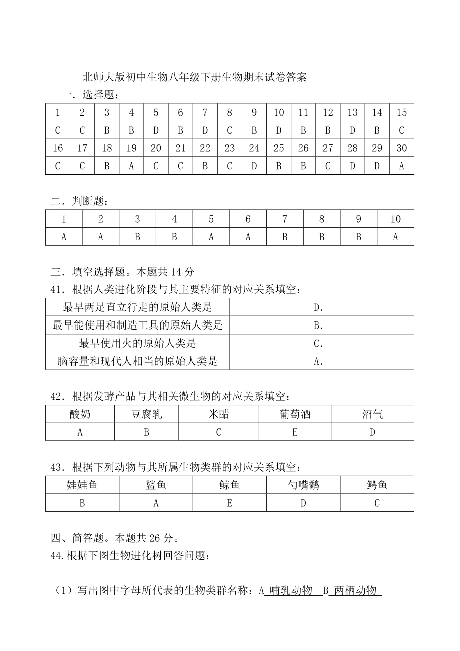 八年级下册生物试卷答案.doc