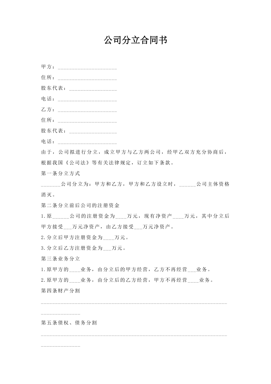 公司分立合同书.doc