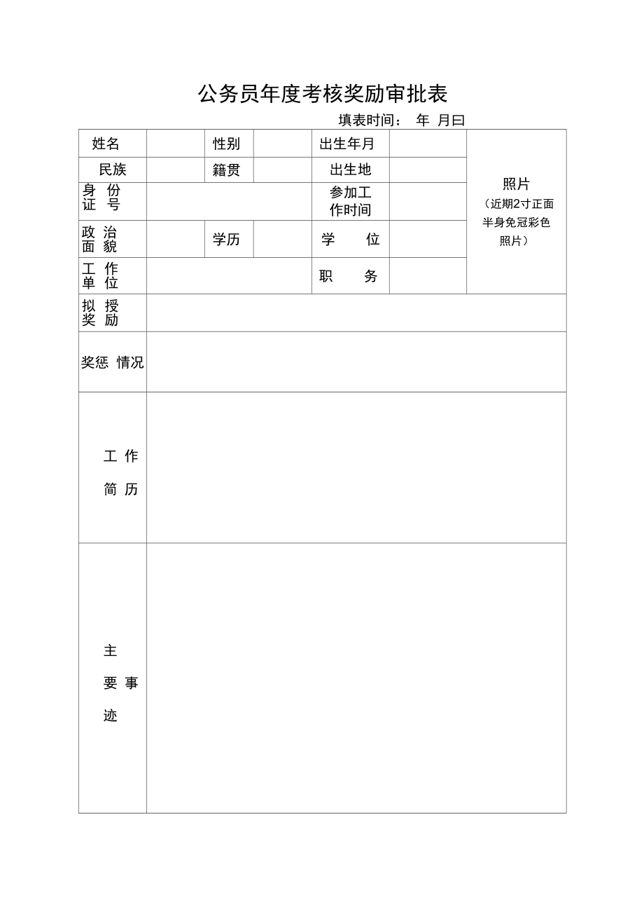 公务员年度考核奖励审批表.doc