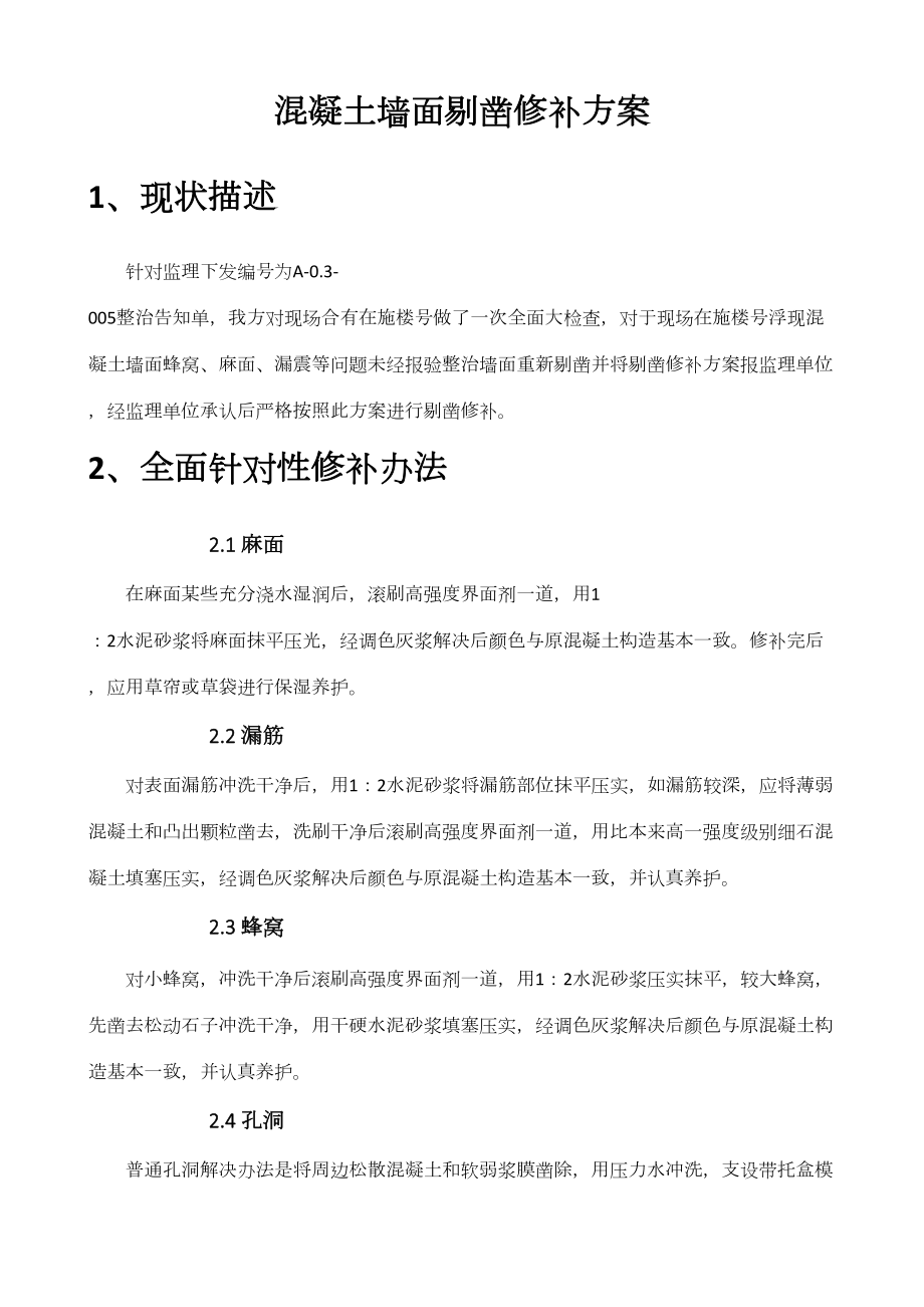 墙面剔凿修补修补标准措施.doc