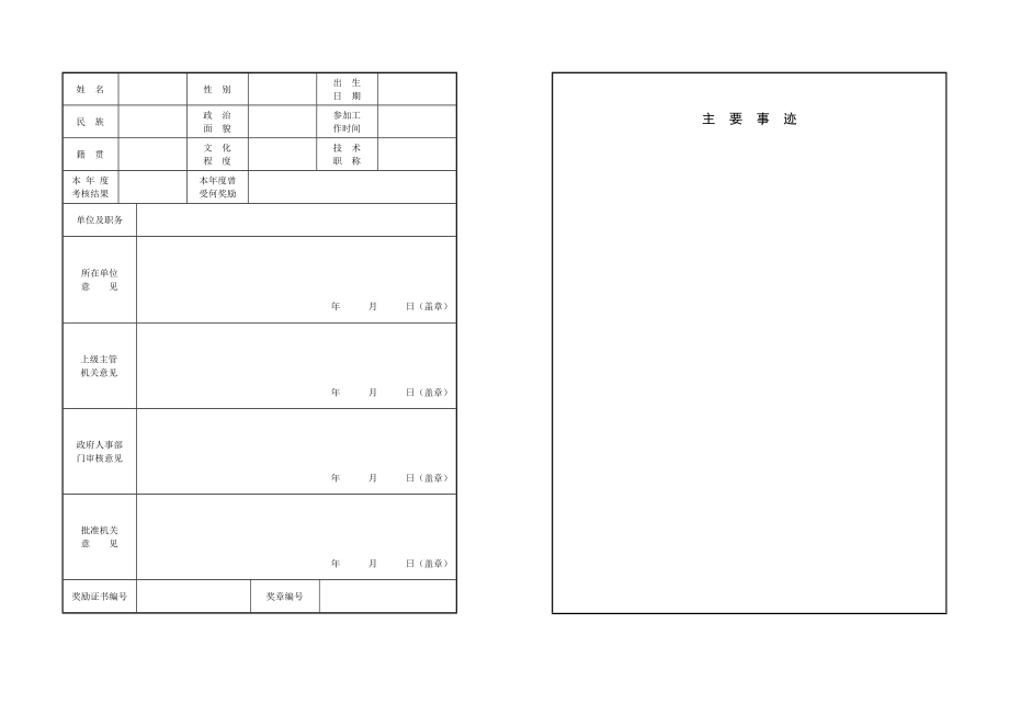 公务员行政奖励审批表.doc