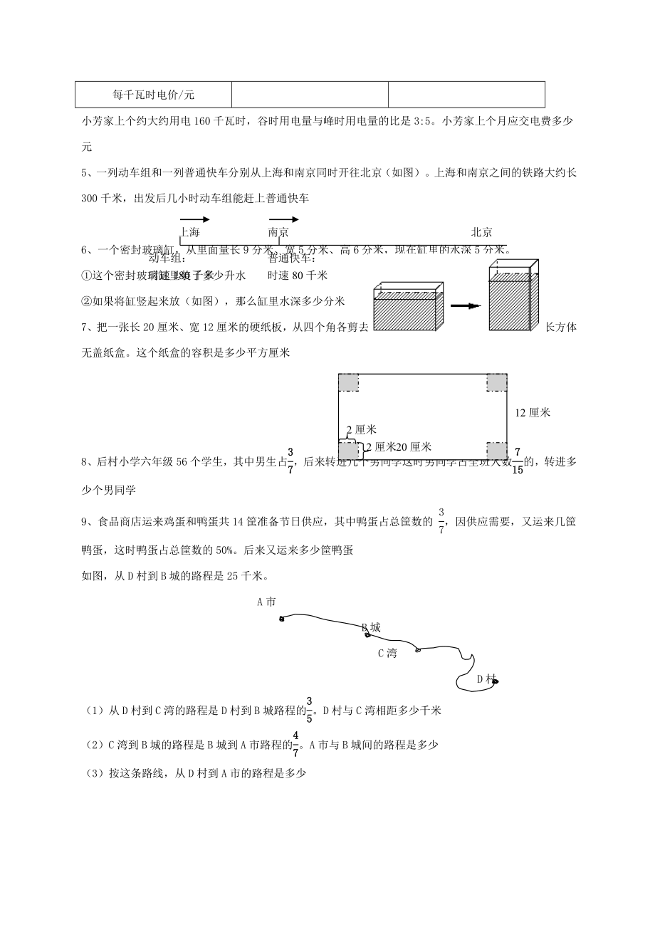 小学数学六年级上册思维拓展练习题.doc