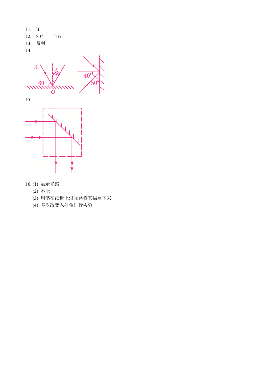 物理人教版八年级上册光的反射作业设计2.doc