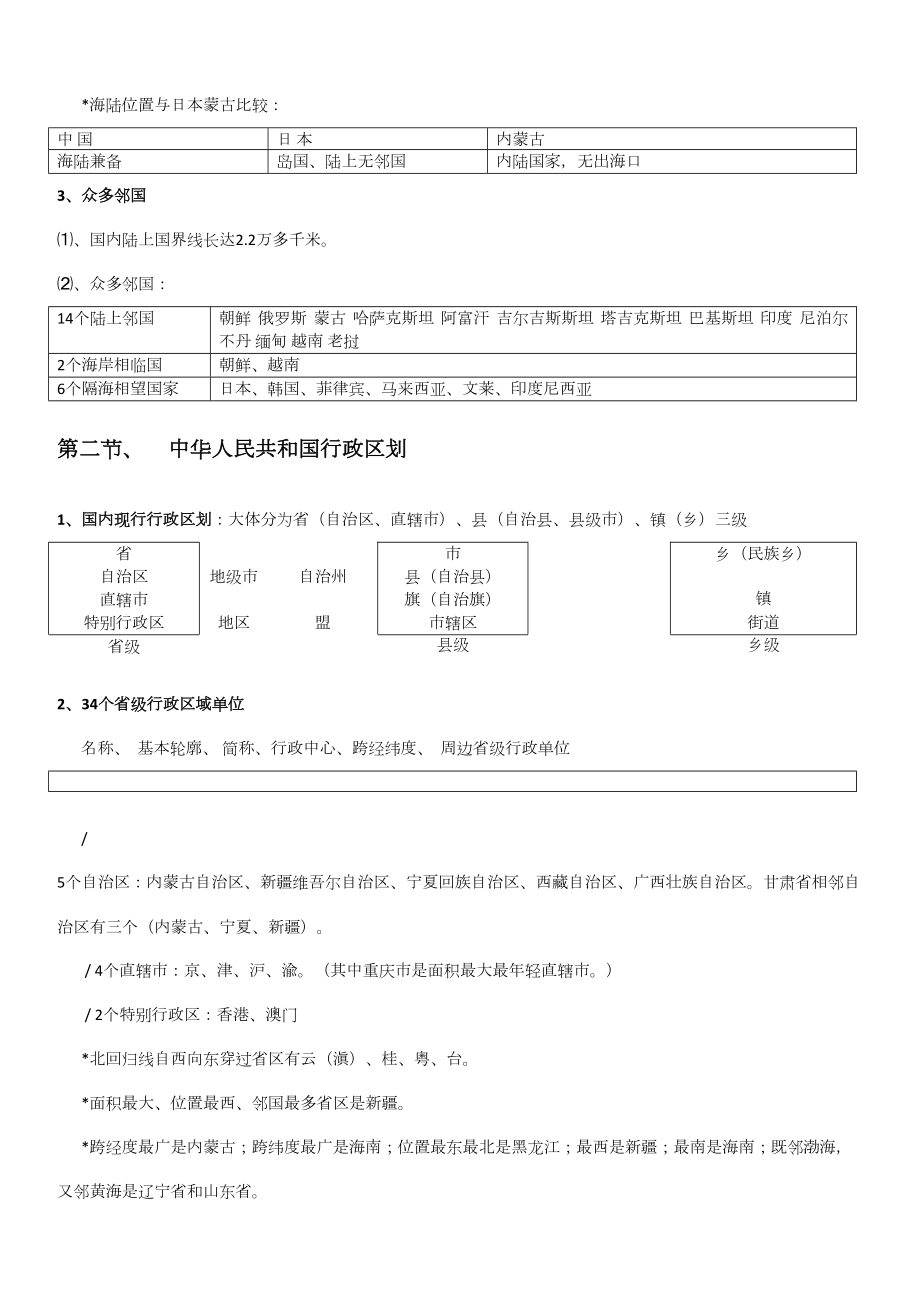 度八年级地理知识笔记打印.doc