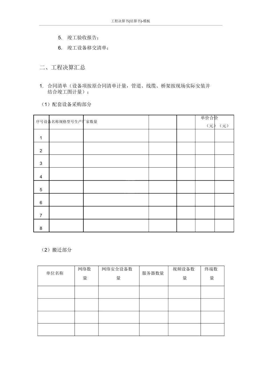 工程决算书结算书模板.doc