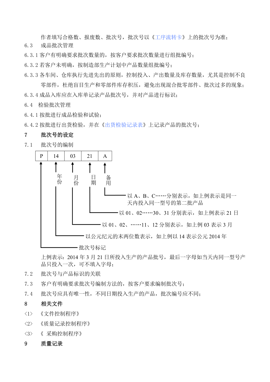 产品批次管理办法(同名8556).doc