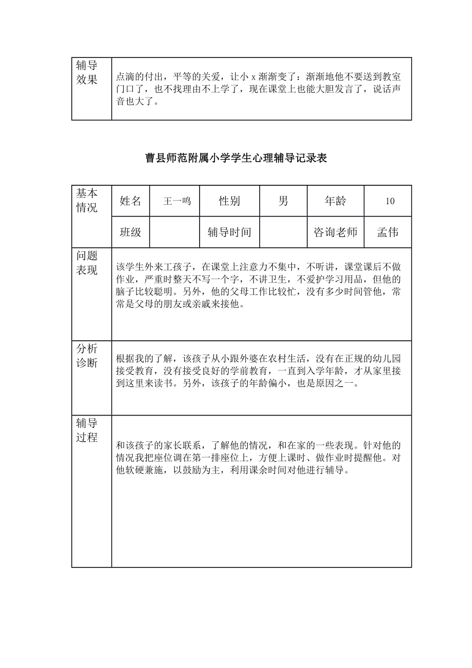 小学生心理辅导记录表.doc