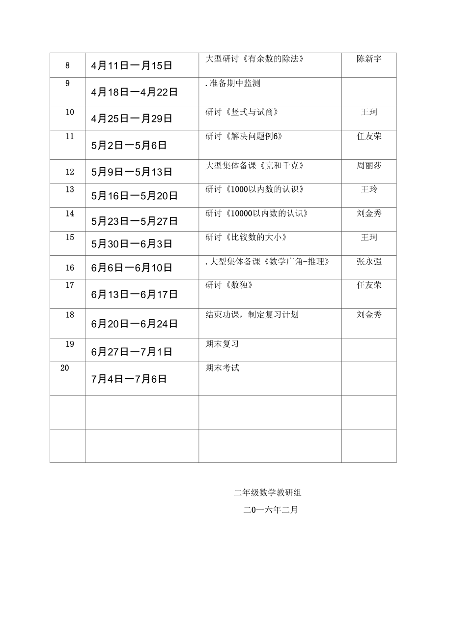 二年级数学下册教研组工作计划.doc