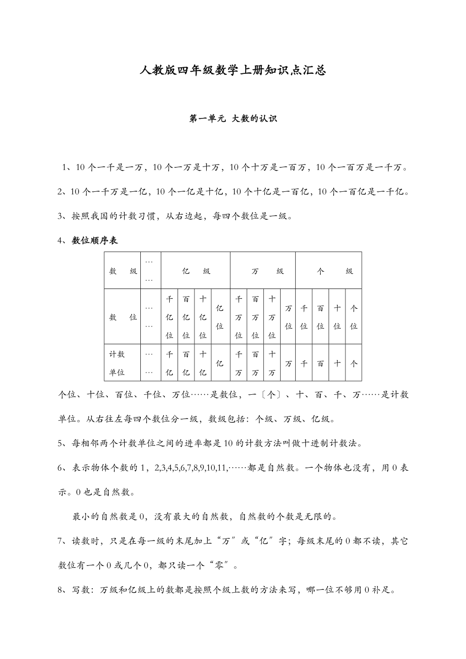 人教版四年级数学上册知识点汇总.doc