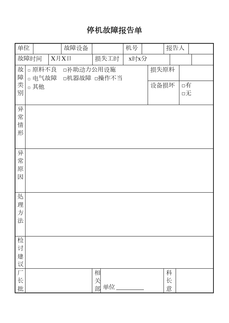 停机故障报告单.doc