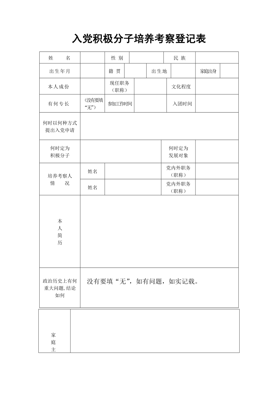 入党积极分子培养考察登记表.doc