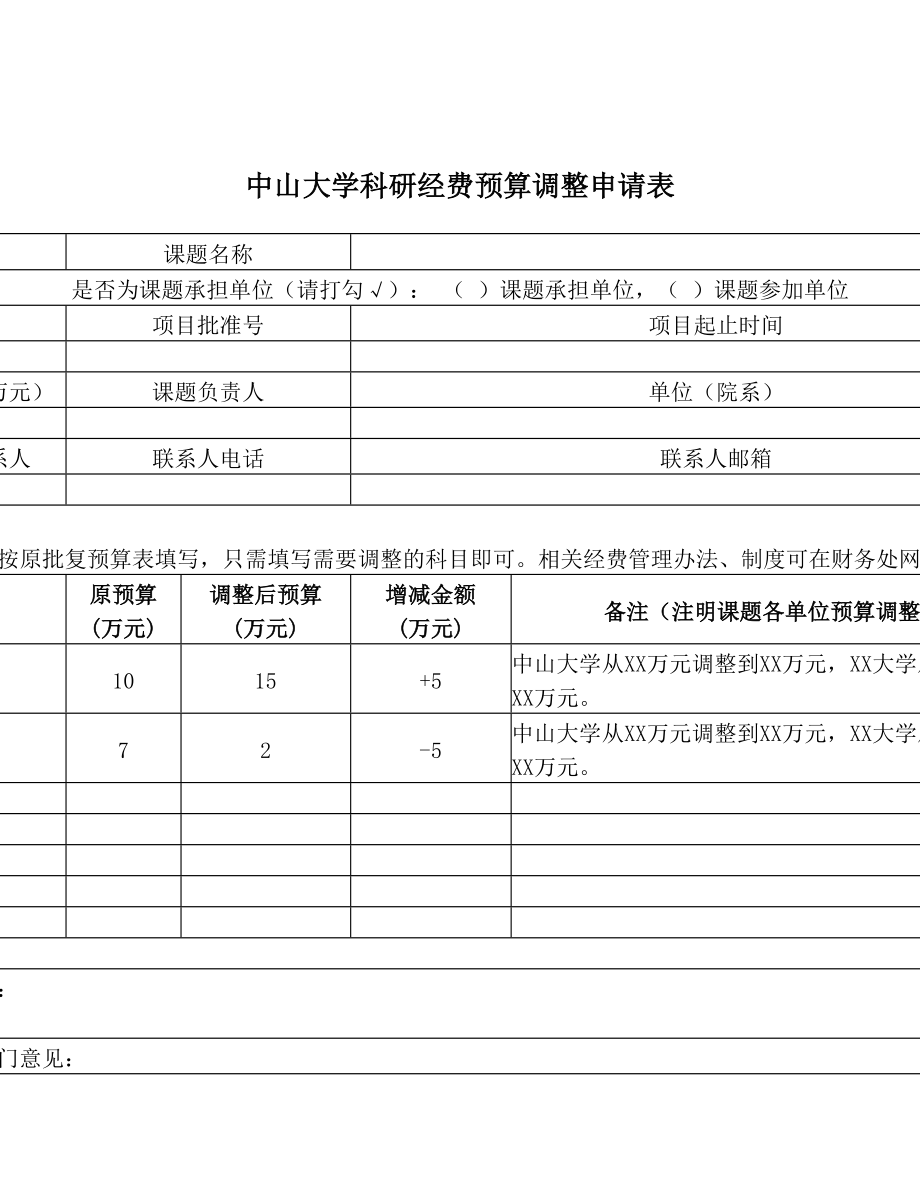 中山大学科研经费预算调整申请表.doc