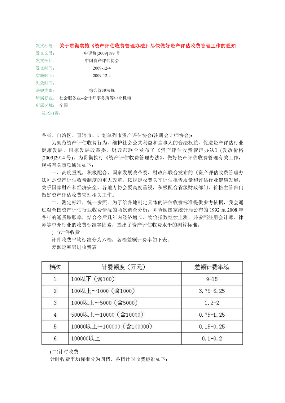 资产评估收费管理办法中评协[2009]199号.doc