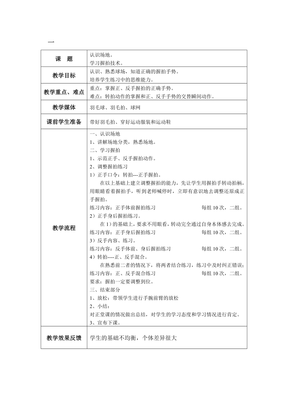 羽毛球教学计划及教案.doc