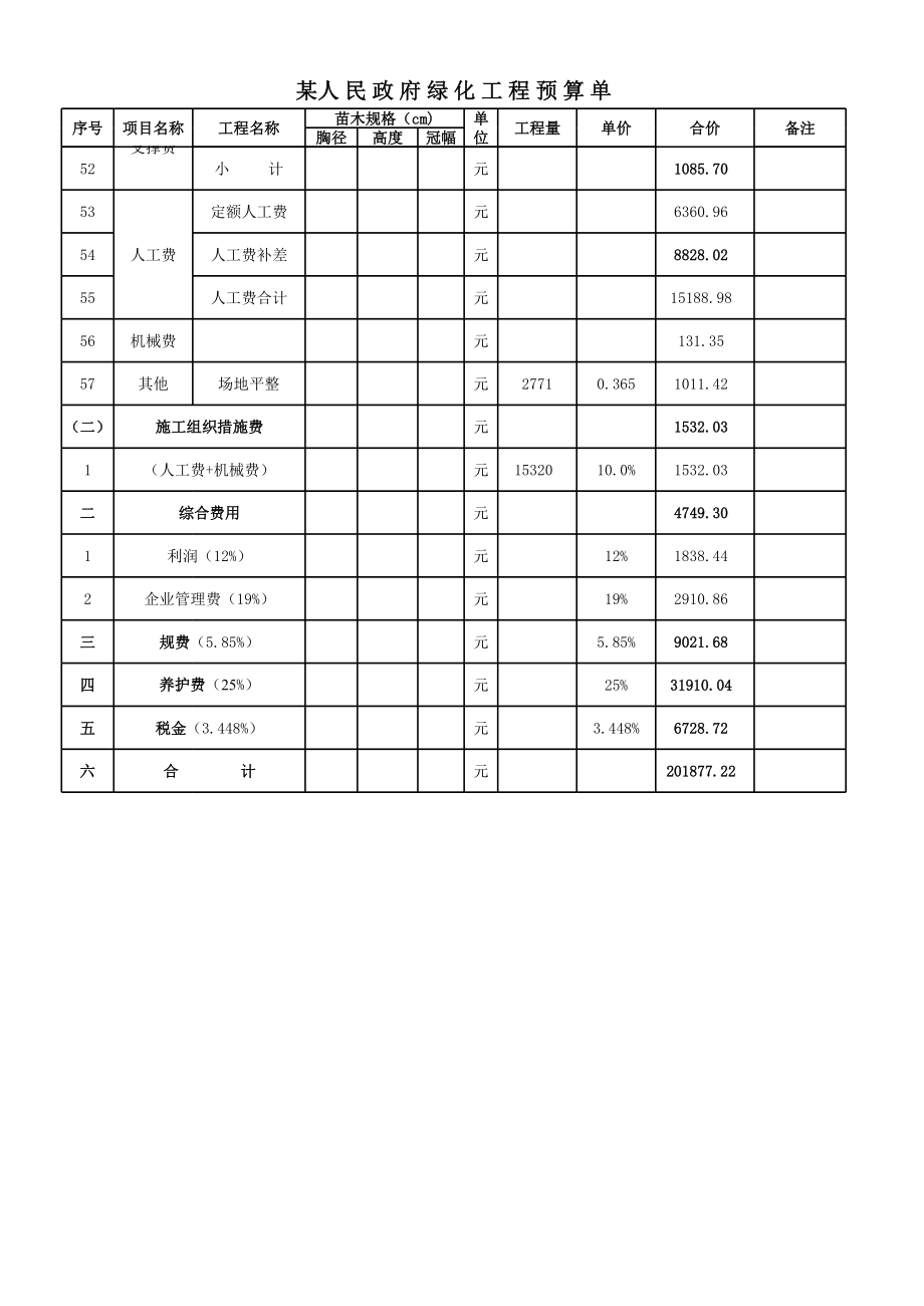 绿化工程报价书.xls