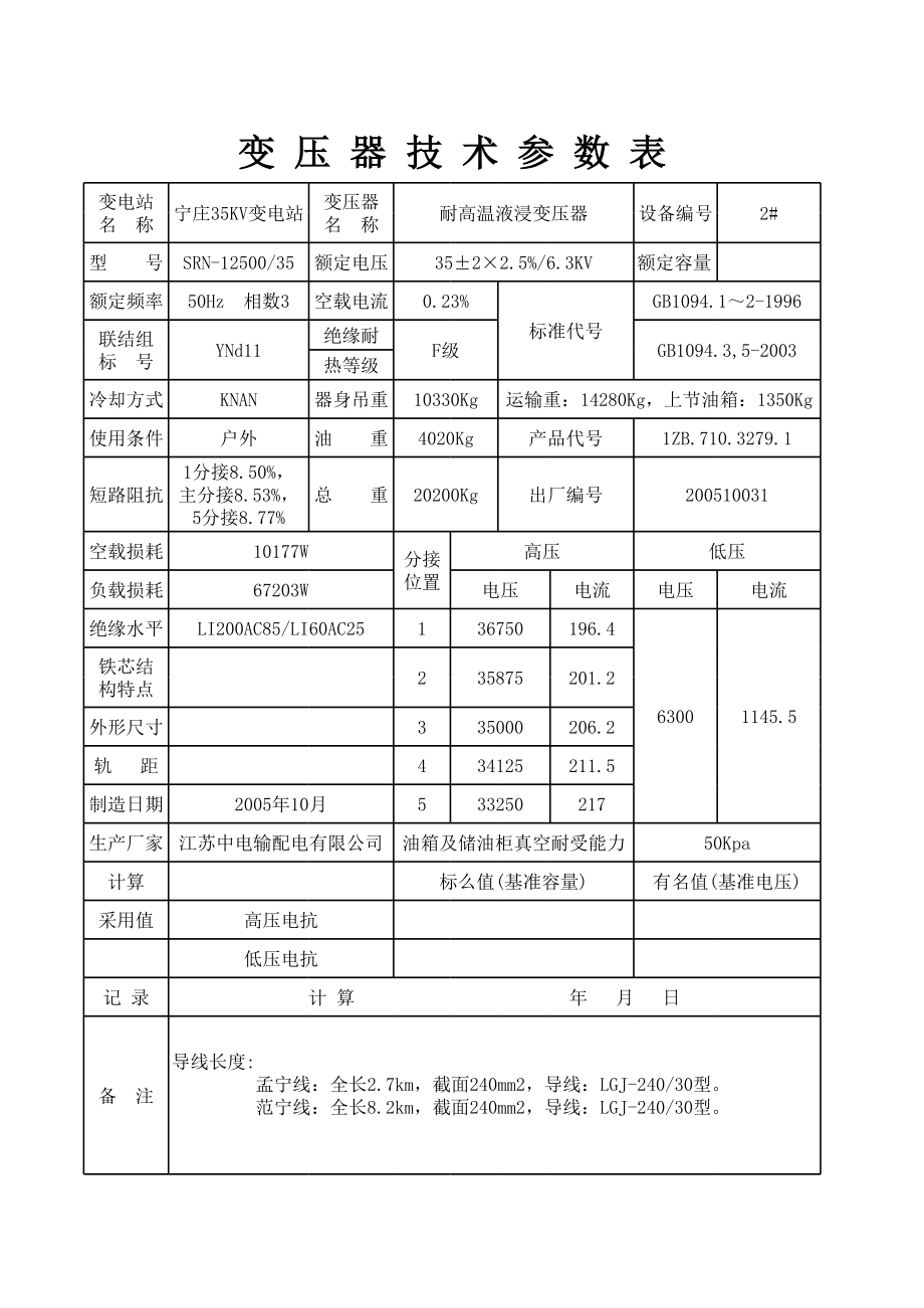 变压器技术参数表.xls