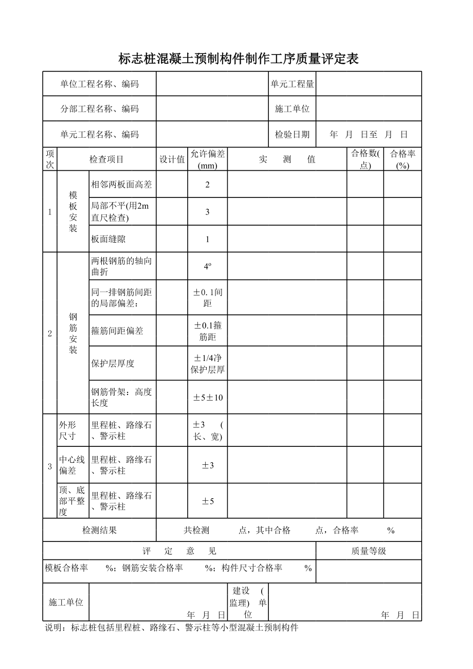 标志桩制安(里程桩、警示柱、路缘石)质量评定表.xls