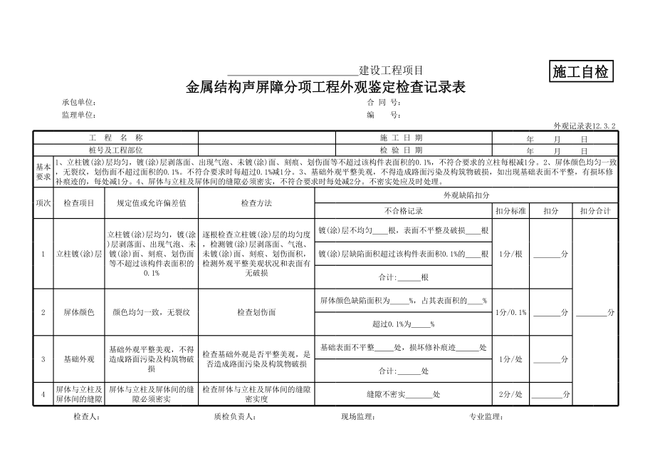 金属结构声屏障外观鉴定检验记录表.xls