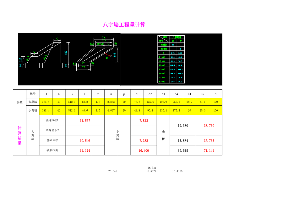 八字墙体积计算.xls