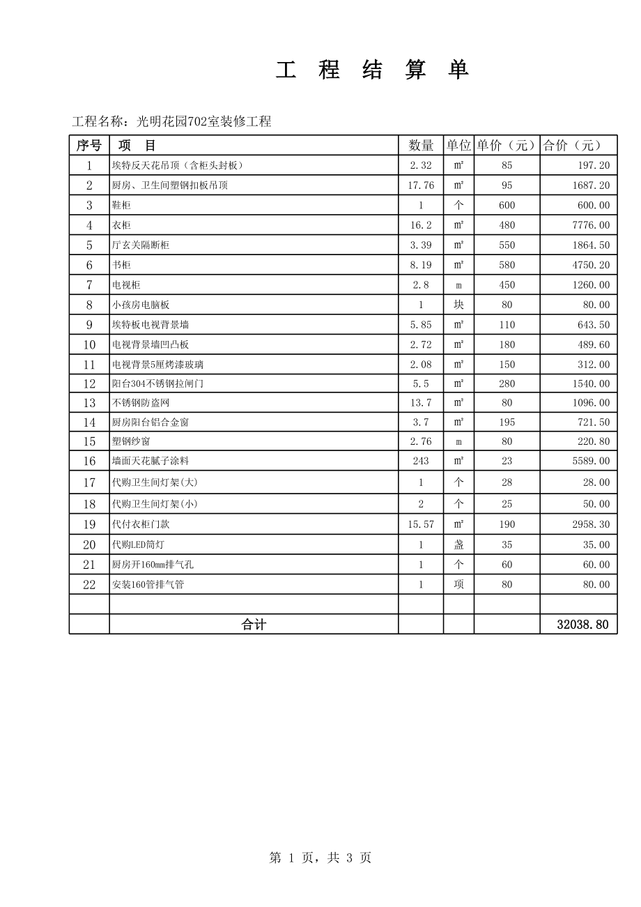 光明花园702室装修工程结算.xls