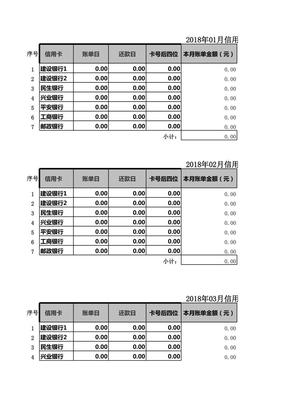 多张信用卡使用还款记录表格信用卡使用的必备神表.xls