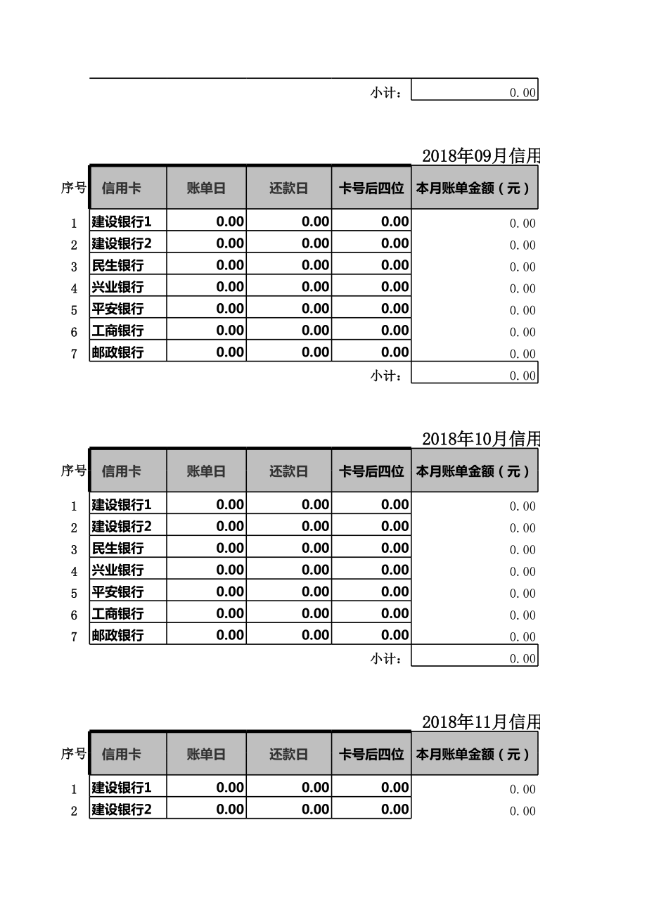 多张信用卡使用还款记录表格信用卡使用的必备神表.xls