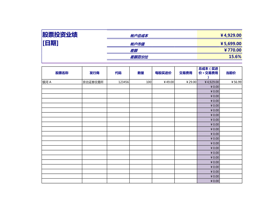 股票投资业绩表格excel模板.xls