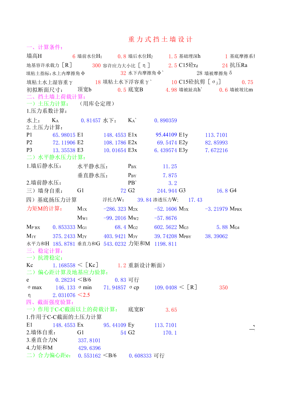 挡土墙设计计算.xls