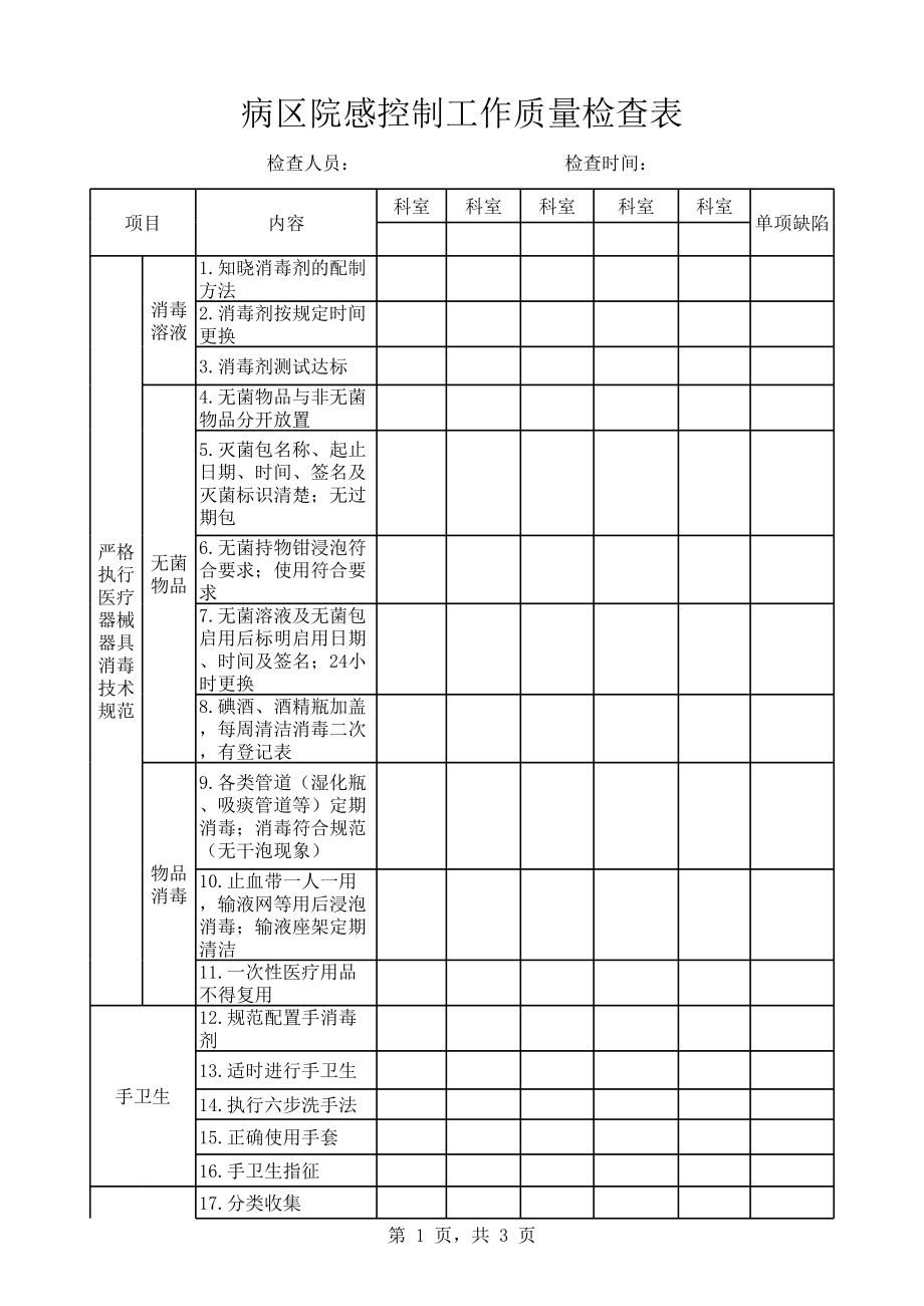 病区清洁、环境消毒质量检查表.xls