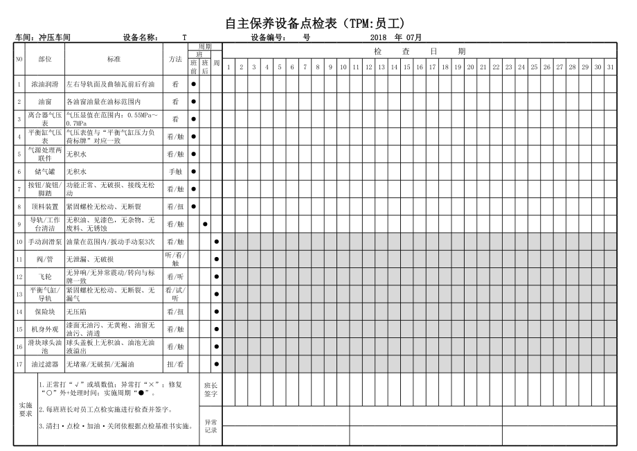 开式固定台压力机点检表(定版).xls