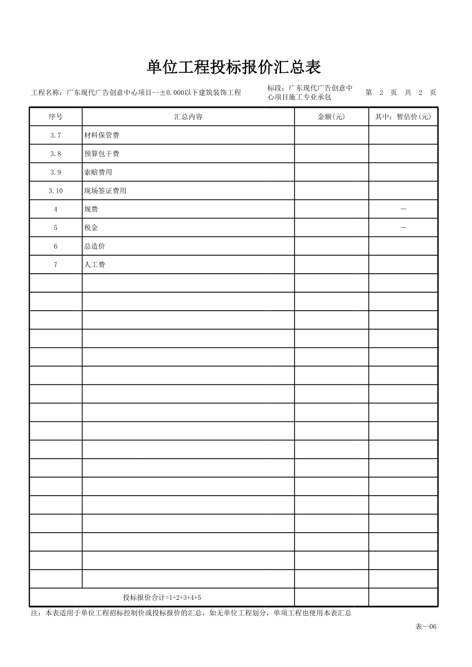 表06单位工程投标报价汇总表.xls