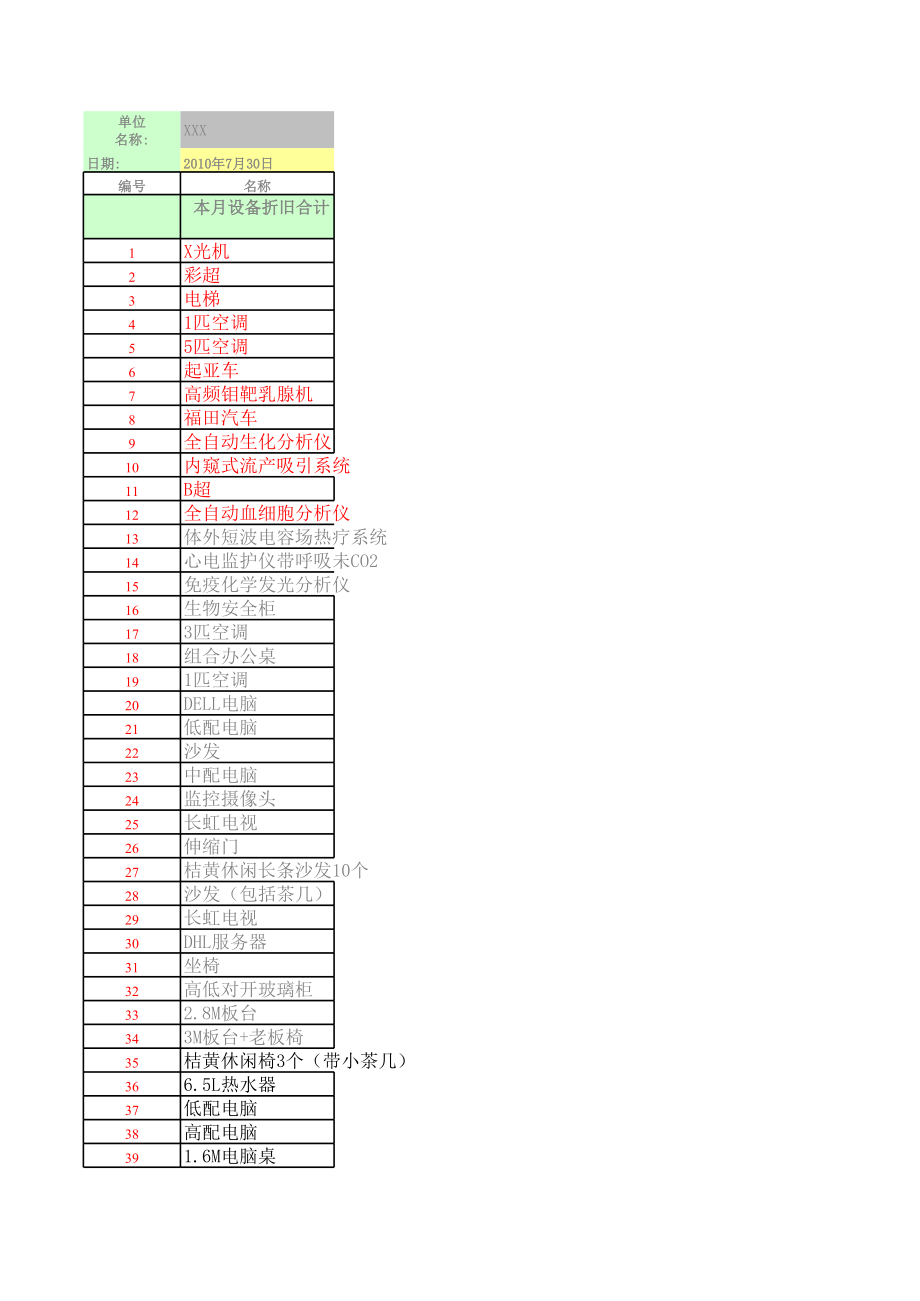 固定资产折旧表(带月折旧额计算).xls