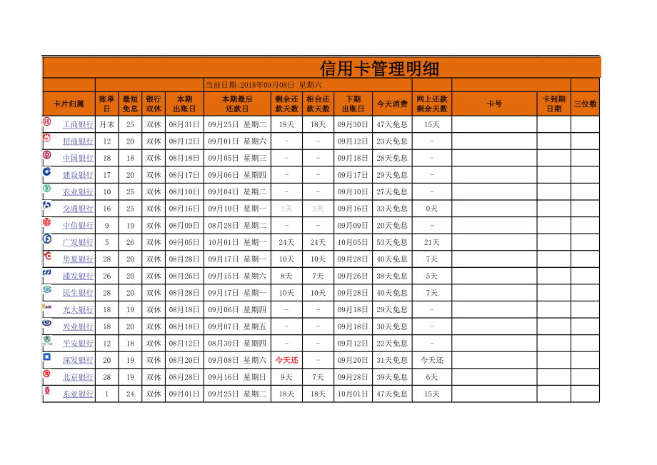 ：信用卡还款明细表信用卡管理工具.xls