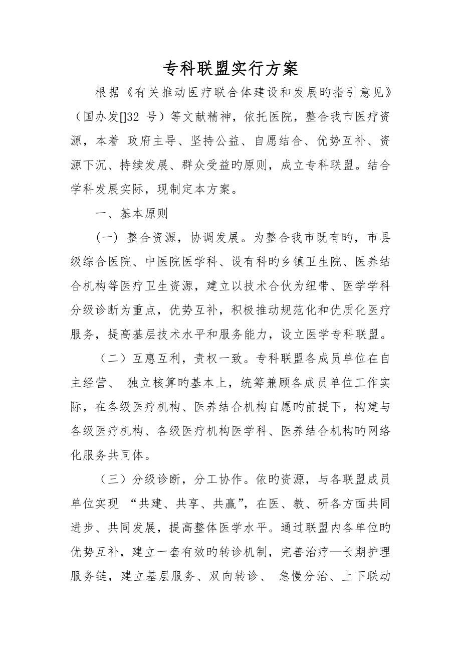 专科联盟实施专题方案.doc