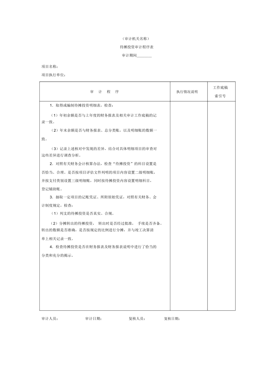 待摊投资审计程序执行情况表.doc