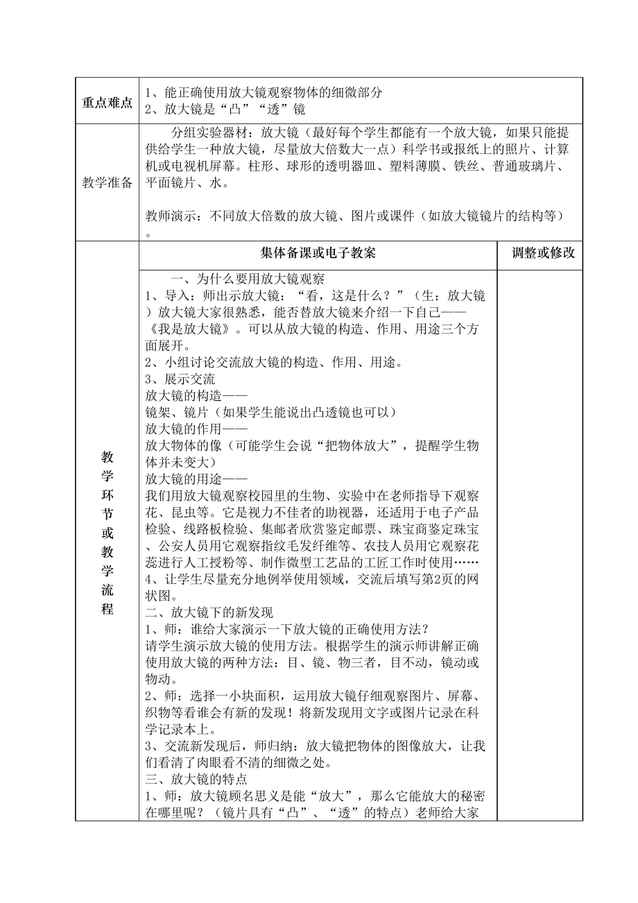 教科版六年级科学下册表格教案.doc