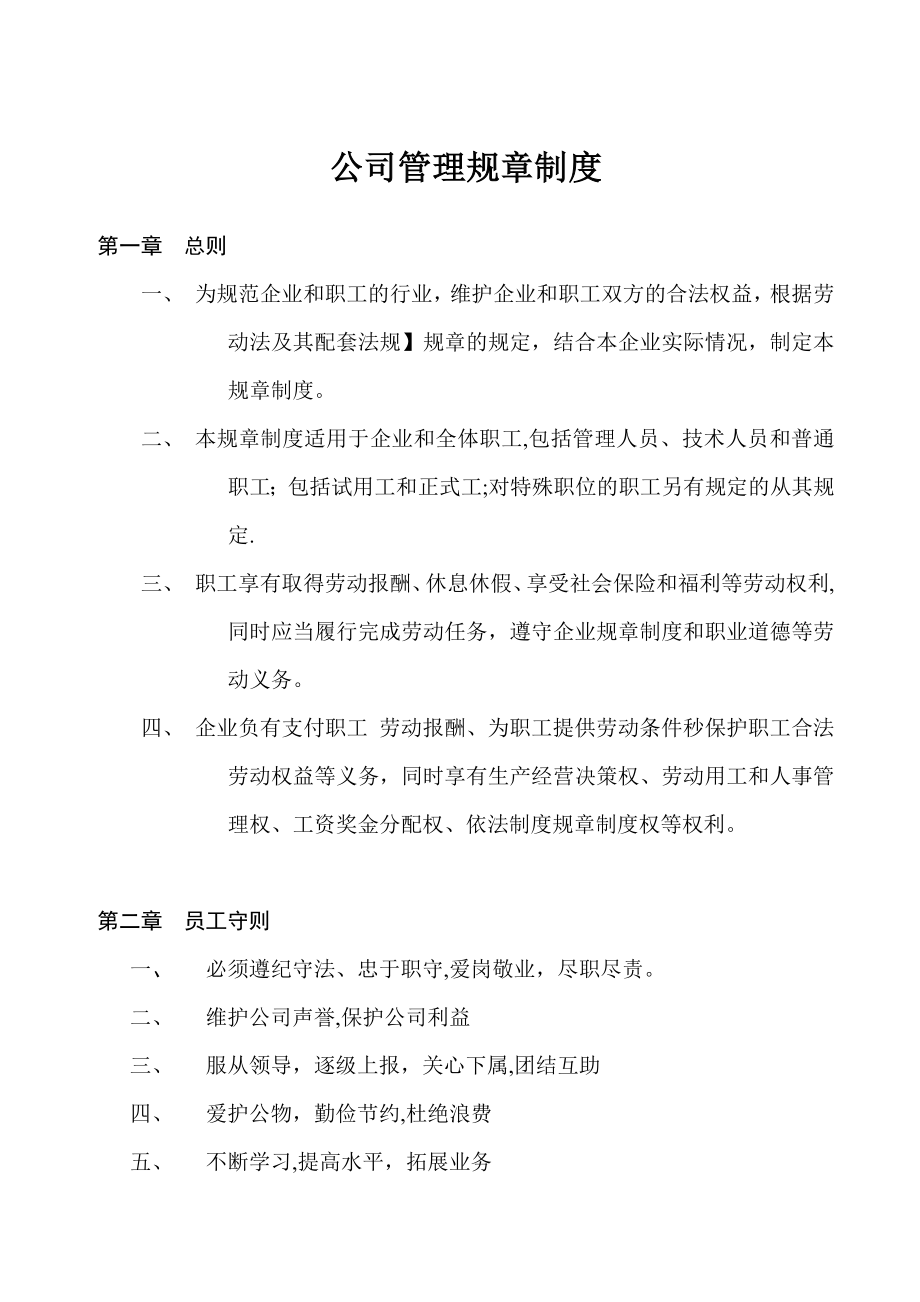 公司管理规章制度(中小企业)【精选文档】.doc