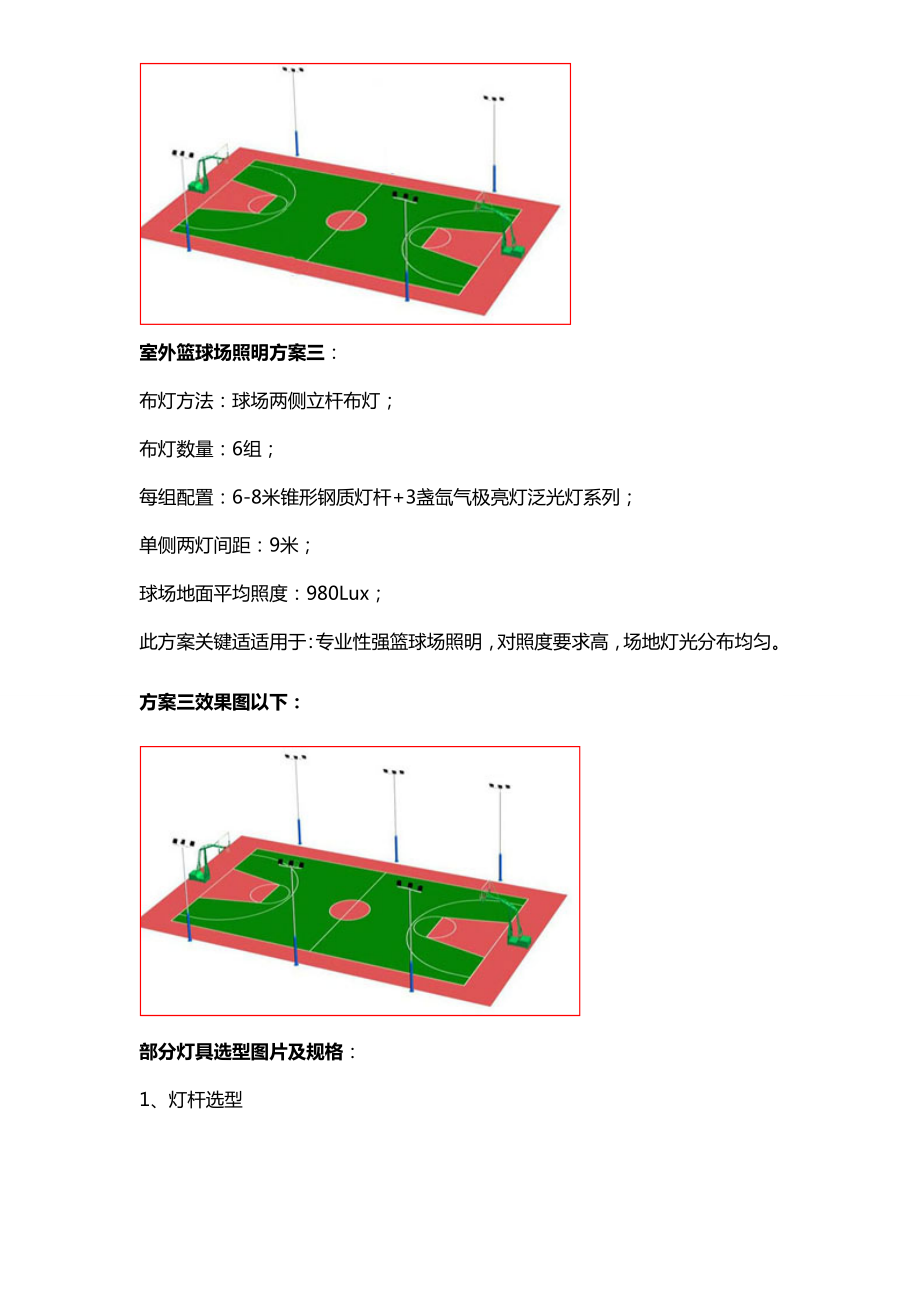 各类统一标准户外篮球场户外篮球场专业照明篮球场设计专项方案篮球场灯具灯杆选型.doc