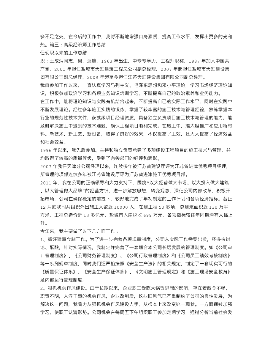 专业技术工作总结高级经济师.doc