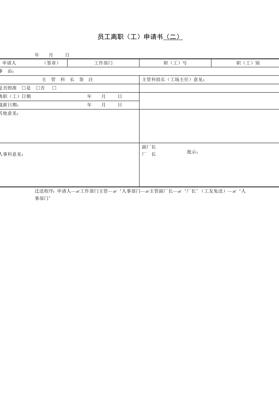 员工离职工申请书表格格式.doc